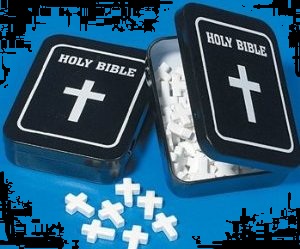 Religious Holy Cross Mints in a Holy Bible Tin 2012